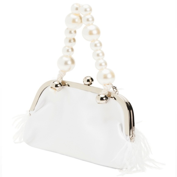 NWT 8 OTHER REASONS
Feather Bag With Pearl Handle Elegant  White Clutch - Picture 5 of 5